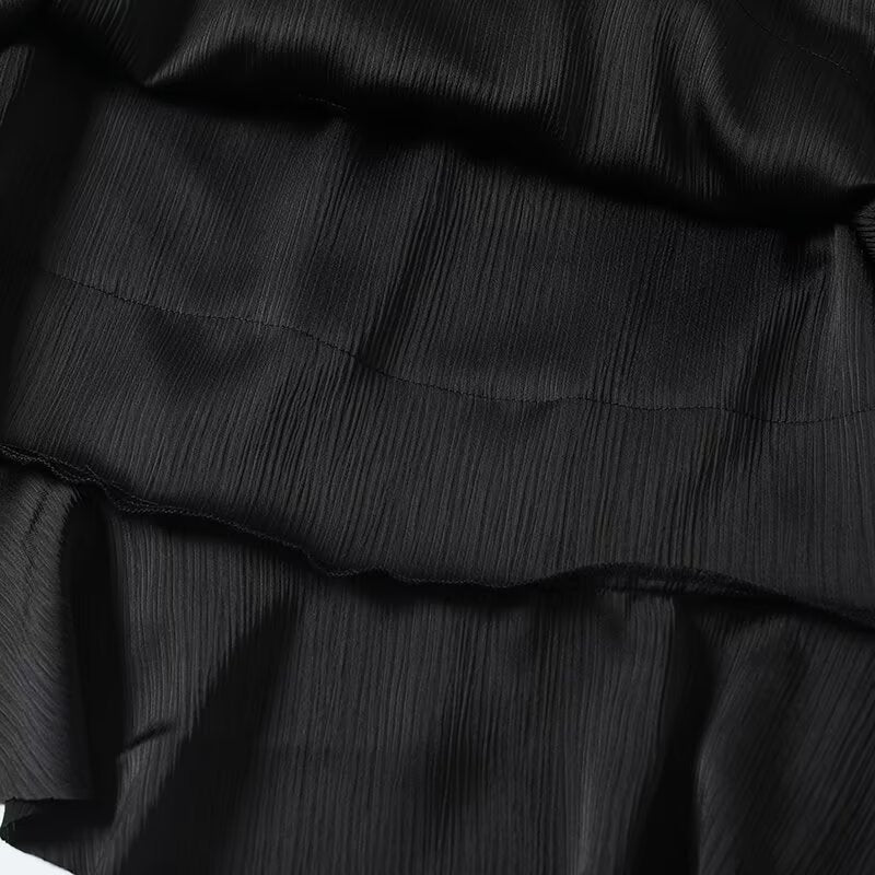 Women's black draped ruffle edge MIDI skirt