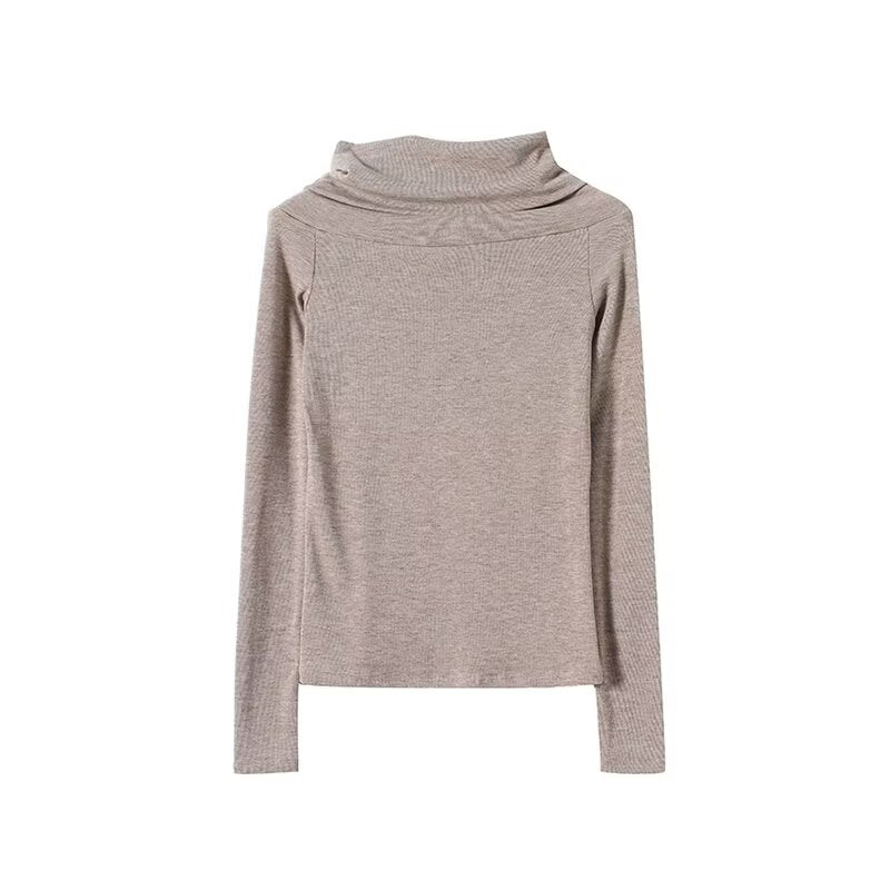 Women's long sleeved off shoulder collar slim T-shirt