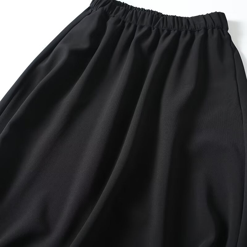 Women's black elastic waist casual flared skirt