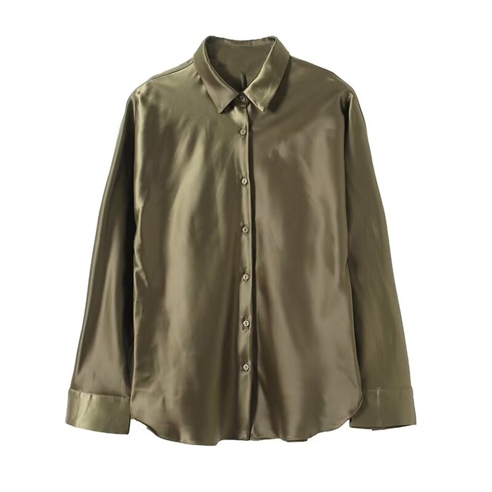 Women's casual satin texture bat sleeve shirt