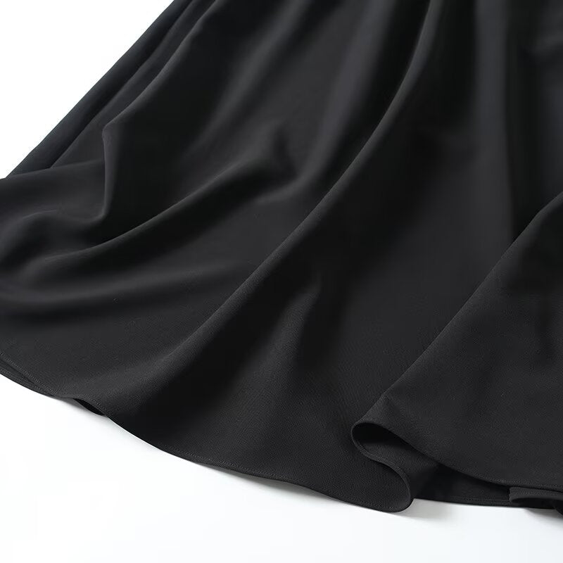 Women's black elastic waist casual flared skirt