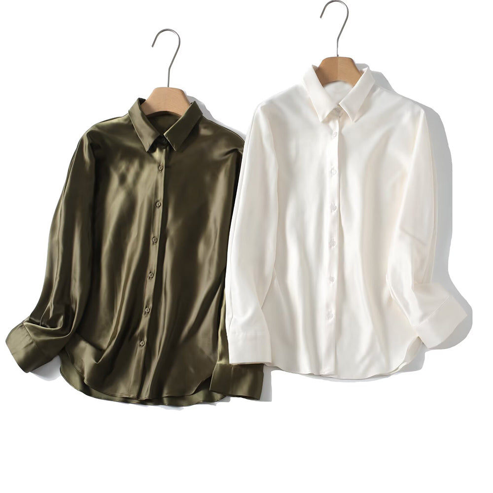 Women's casual satin texture bat sleeve shirt