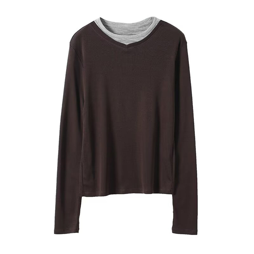 Women's long sleeved base slim O Neck T-shirt