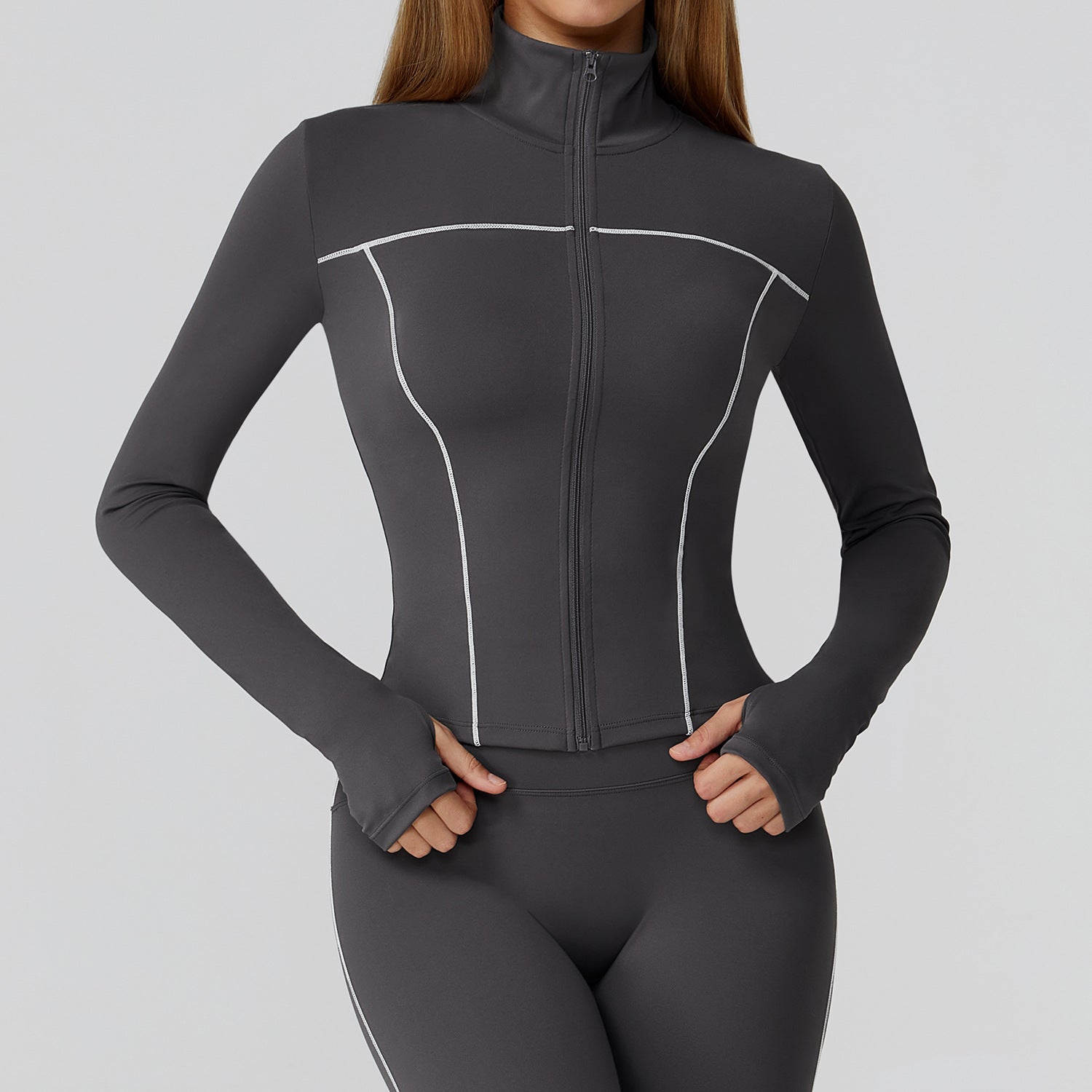 LU 2026 women's new contrast sanding zipper windproof yoga jacket