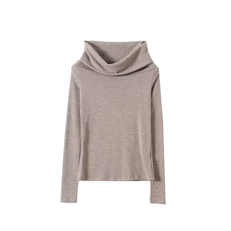 Women's long sleeved off shoulder collar slim T-shirt