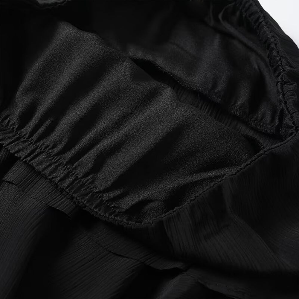 Women's black draped ruffle edge MIDI skirt