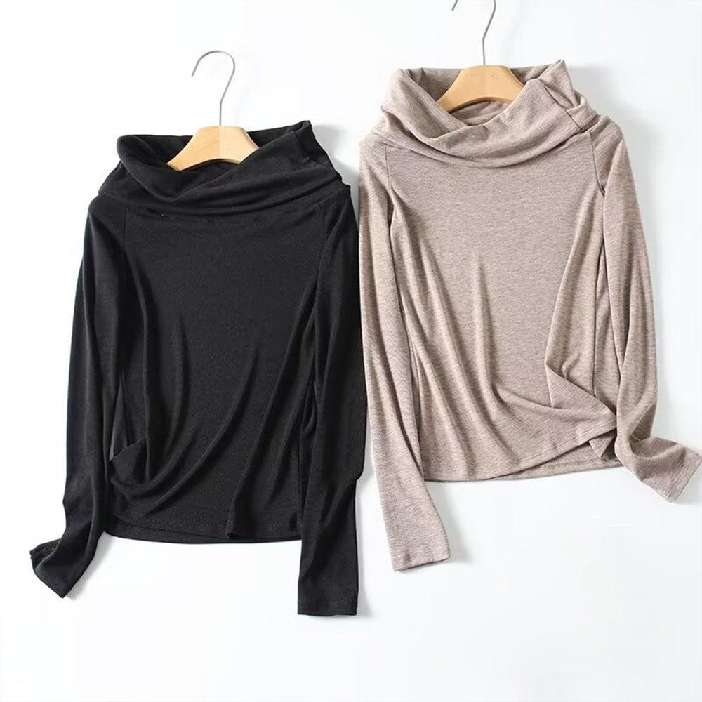 Women's long sleeved off shoulder collar slim T-shirt